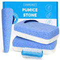 LIGOFLORA Glass Pumice Stone for Feet Callus Remover, 4-in-1 Foot Scrubber Kit with Dual-Sided Large Pumice Stones, Cone Foot Exfoliator and Nail Cleaning Brush, Blue & White