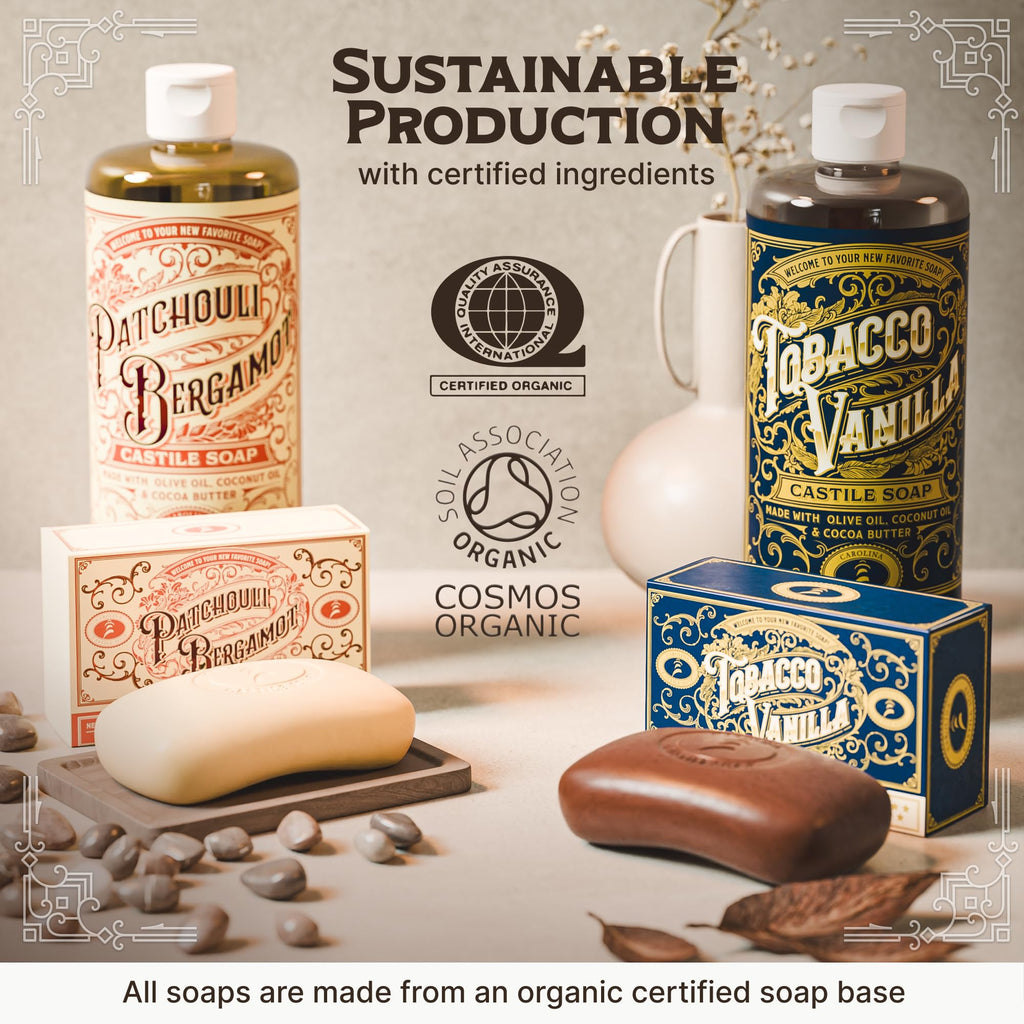 Carolina Castile Soap Patchouli Bergamot Bar Soap – Triple Milled for a Smooth, Silky Lather – Made with Unsaponified Olive Oil & Fair-Trade Cocoa Butter for a Soft, Daily Wash for Men and Women –5 oz