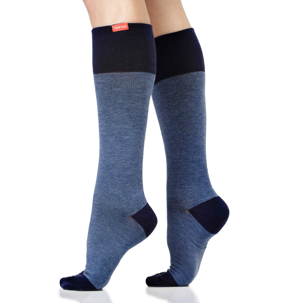 VIM & VIGR 30-40 mmHg Compression Socks for Women & Men (Navy Heathered Collection Cotton, Large/X-Large (3))