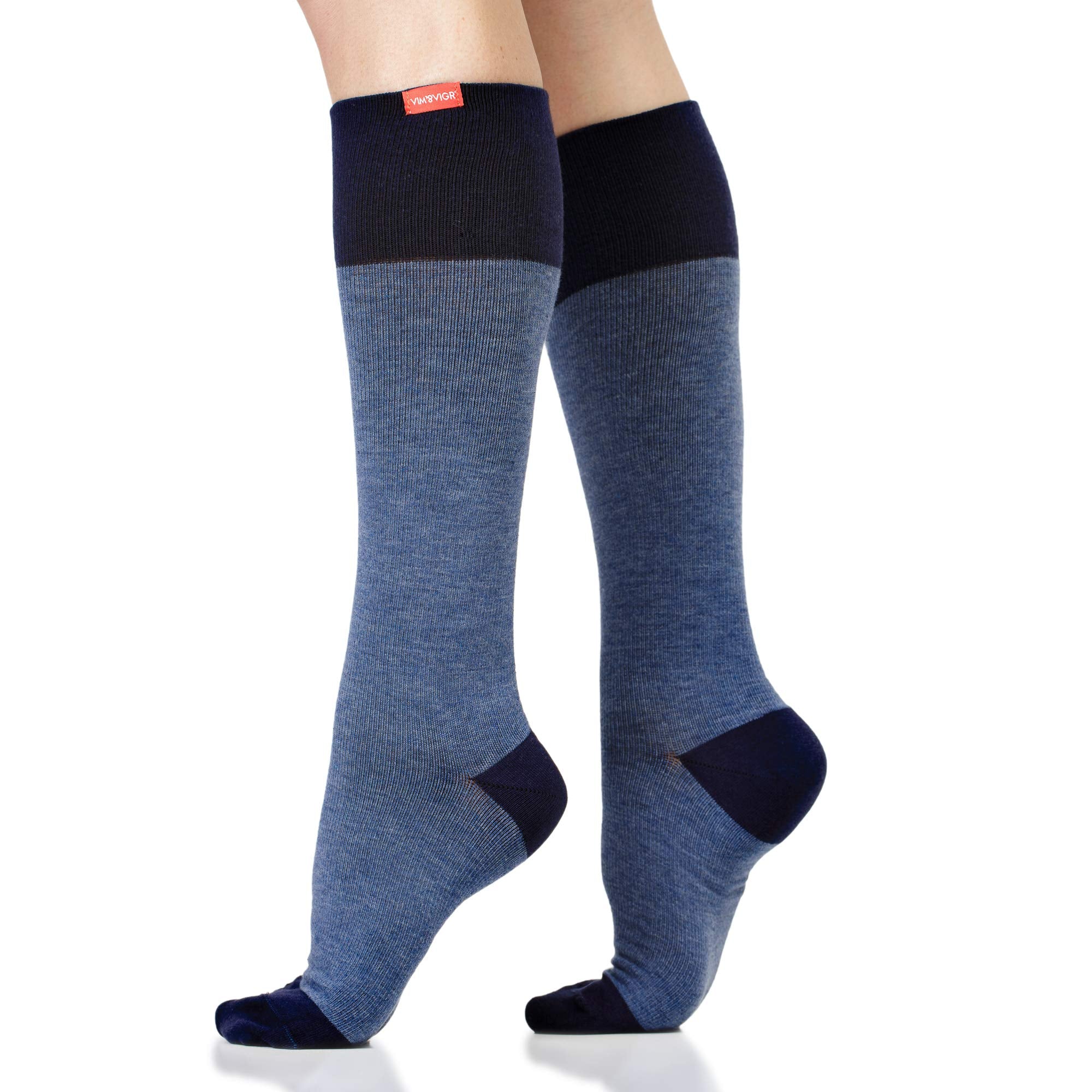 VIM & VIGR 30-40 mmHg Compression Socks for Women & Men (Navy Heathered Collection Cotton, Large/X-Large (3))