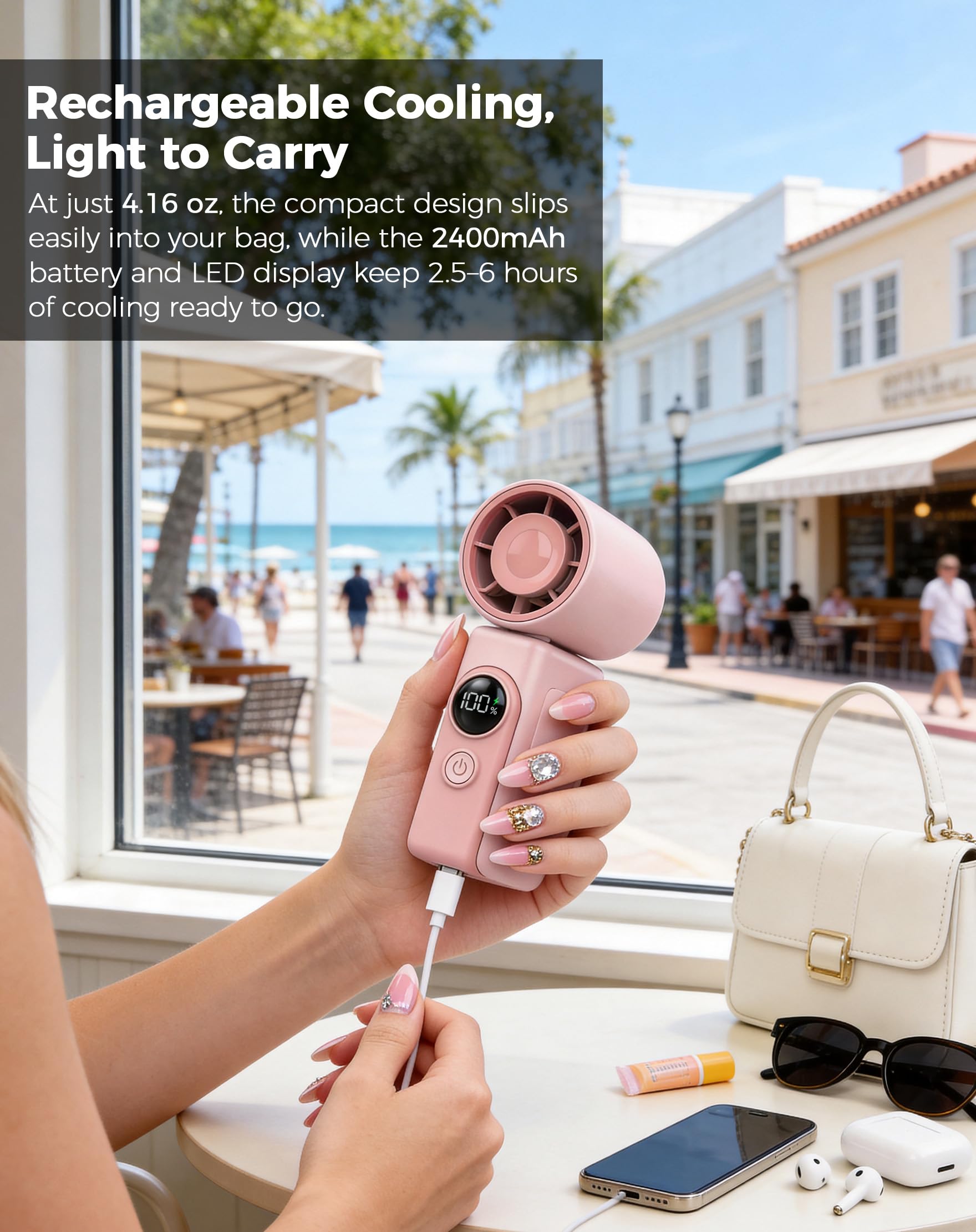 Hotsales Clip-On Portable Fan, 13500 RPM High-Speed Rechargeable Handheld Mini Fan, LED Display, 360° Rotating Detachable Clip, Stroller Fan for Baby, Travel Essentials, Summer Gifts for Women and Men