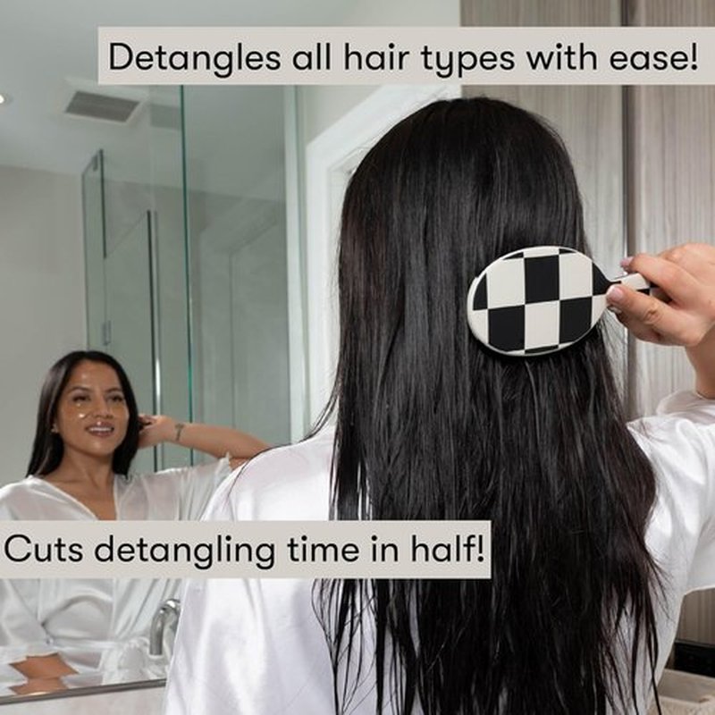 FRAMAR Checkered Print Hair Brush - Detangling Wet Hair Brush for Women | Black & White Design