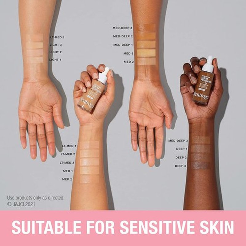 Neutrogena Healthy Skin Foundation - Sensitive Skin Serum with Pro-Vitamin B5 | Buildable Coverage, Light/Medium 02, 1 oz