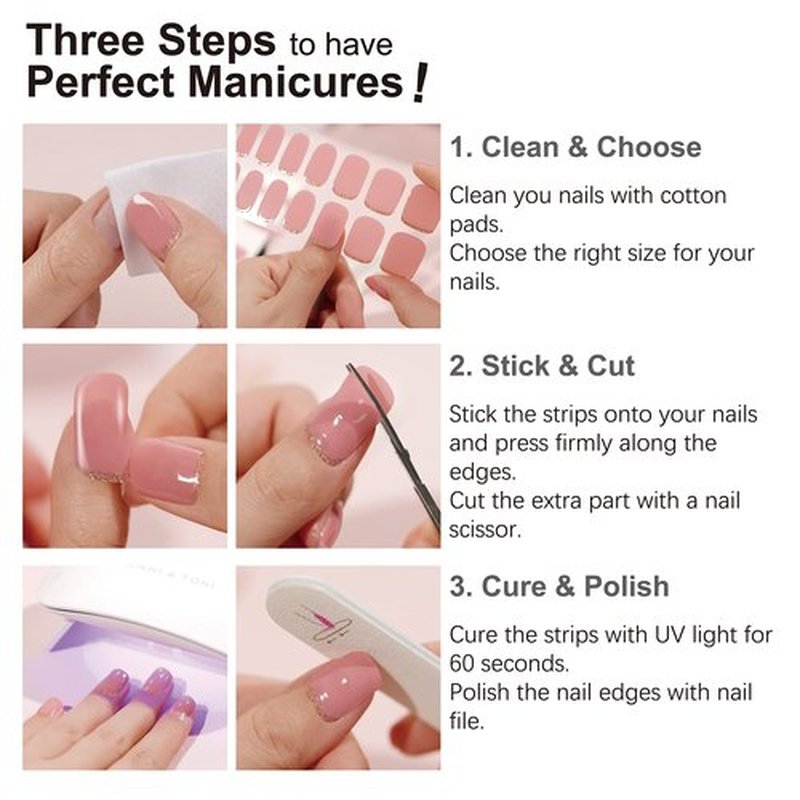 DANNI & TONI Semi Cured Gel Nail Strips (Pure White) Solid White Gel Nail Wraps 28 Stickers