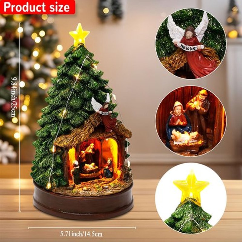 Innodept12 Christmas Tree Rotating Nativity Scene Figurines - Animated Holiday Decoration with Music & Collectible Design | 9.84" Tall