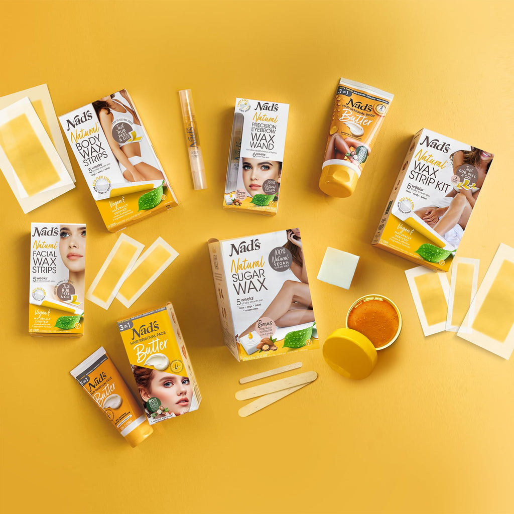 Nad's Wax Strips Kit Natural All Skin Types Wax Hair Removal For Women, 6 Face Wax Strips + 20 Body Wax Strips + 6 Bikini Wax Strips + Post Wax Oil