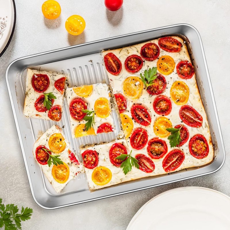 E-far Stainless Steel Baking Pans Set of 3 - Non-Toxic Rectangle Sheet Cake Trays | 12.5/10.5/9.4 Inch