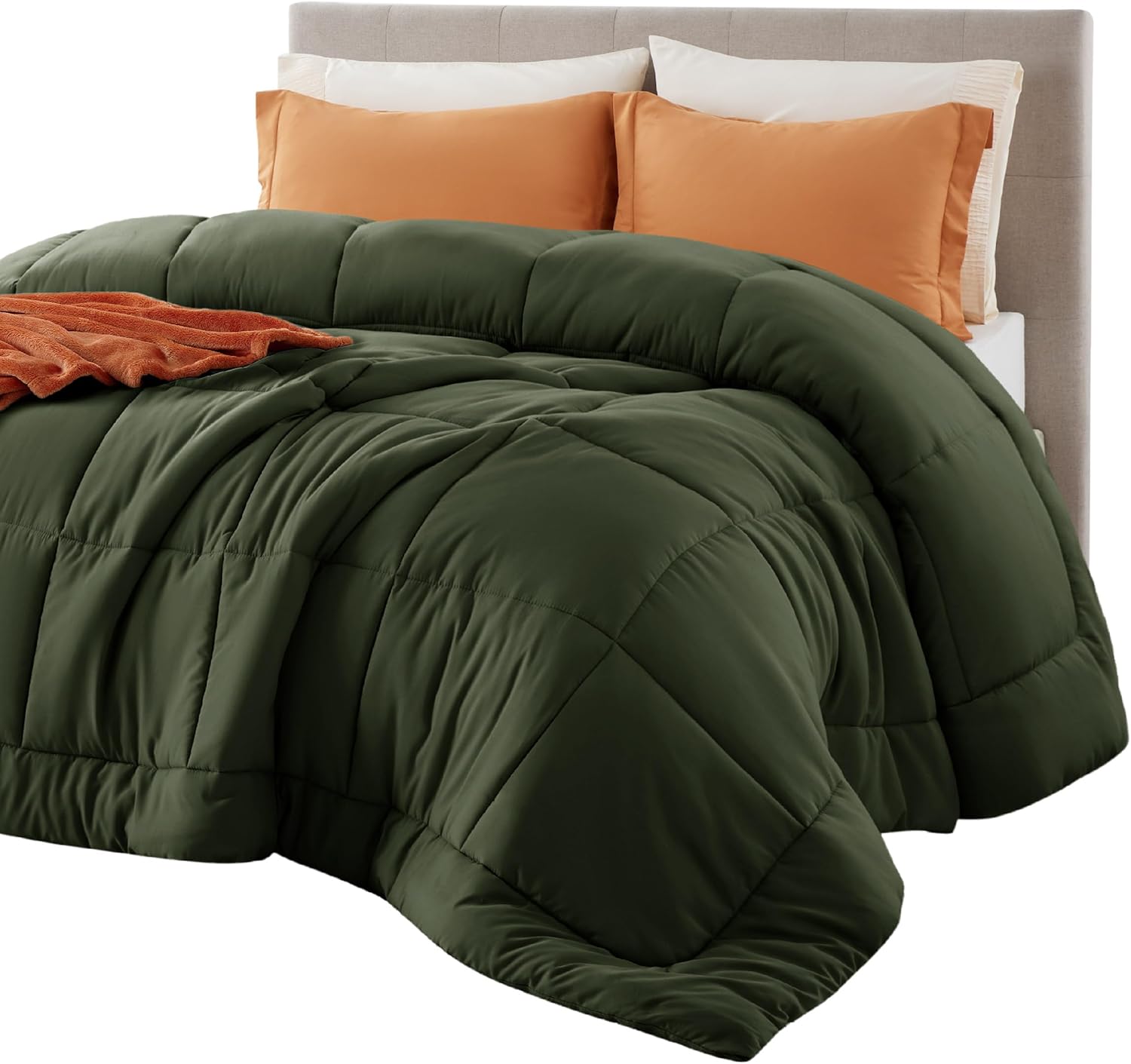 Bedsure Comforter Duvet Insert - All-Season Quilted Cal King Size Down Alternative Bedding | Olive Green 96 x 102 Inches