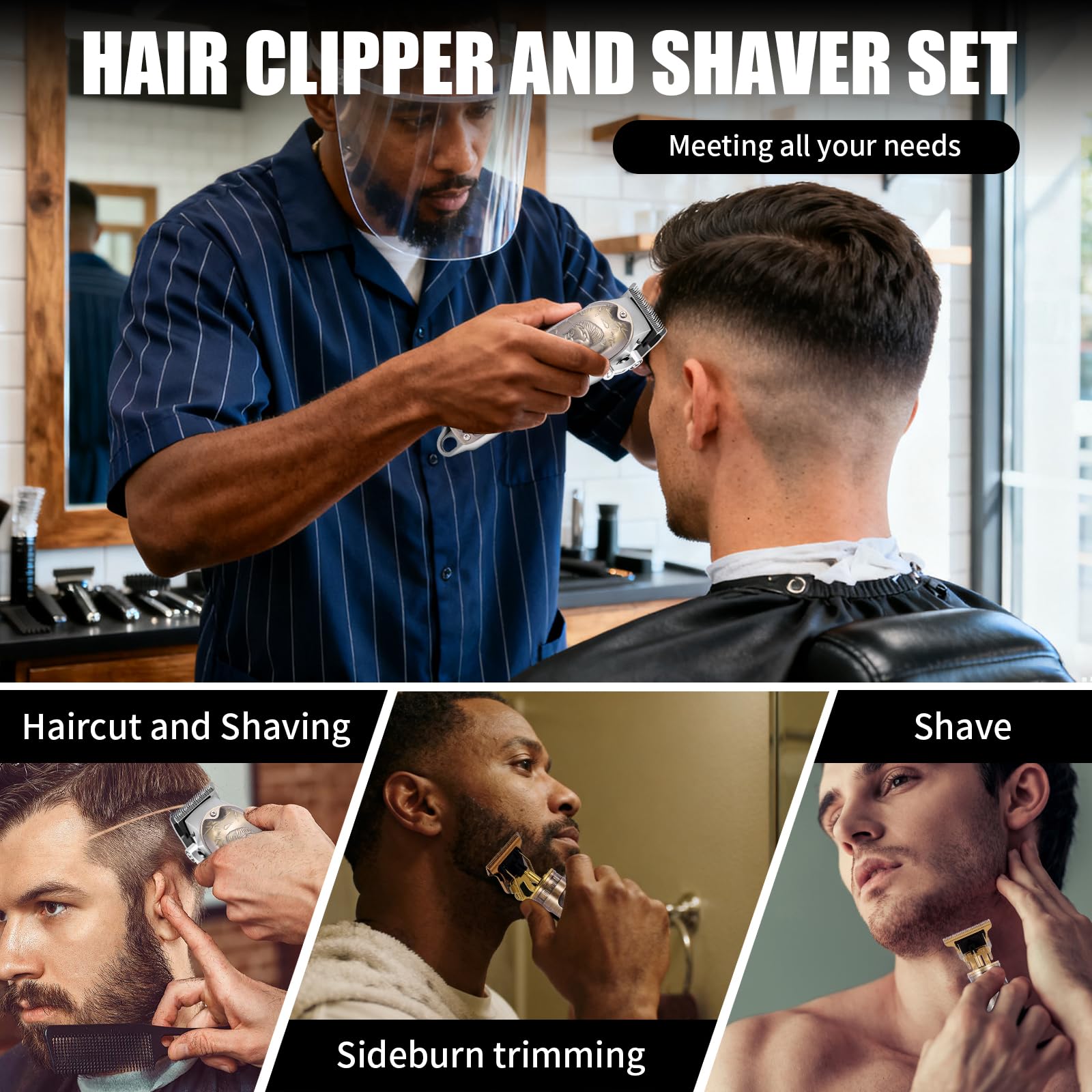 Professional Hair Clipper Set Men's Cordless Hair Clipper T-Shaped Blade Beard Trimmer Nose Hair Trimmer Electric Shaver Rechargeable Professional Hair Trimmer Set (Bronze)