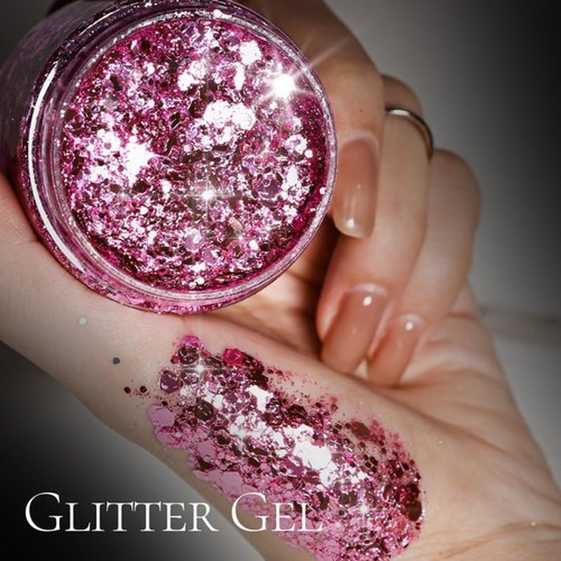 Teenitor Pink Body Glitter, Chunky Face Glitter, Hair Glitter Gel, 80g/2.8oz Pink Festival Cheer Holographic Glitter for Makeup Face Body Hair