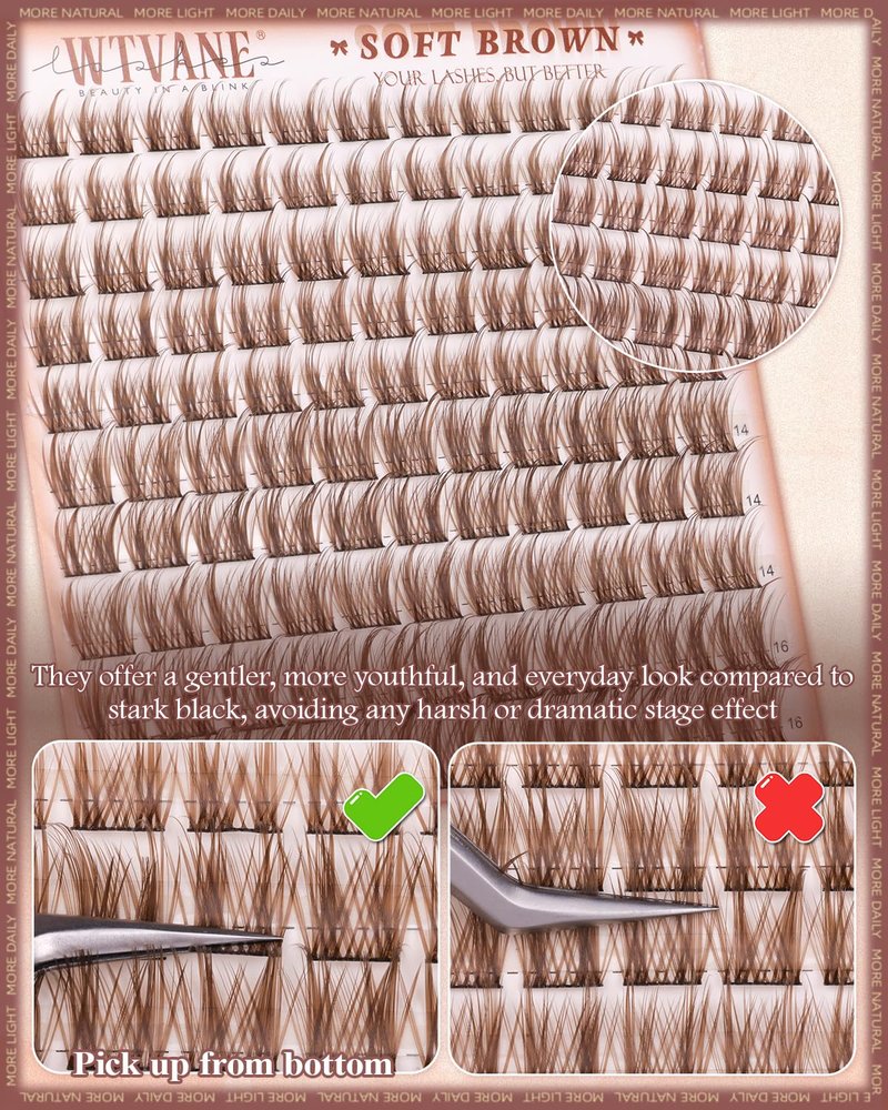 Wtvane Brown Lash Clusters Wispy Eyelash Clusters with Spikes Natural Lash Extensions Dark Brown Manga Lashes Clusters 10-16mm Cluster Eyelashes Extensions C-Curly Individual Lashes Anime Eye Lashes
