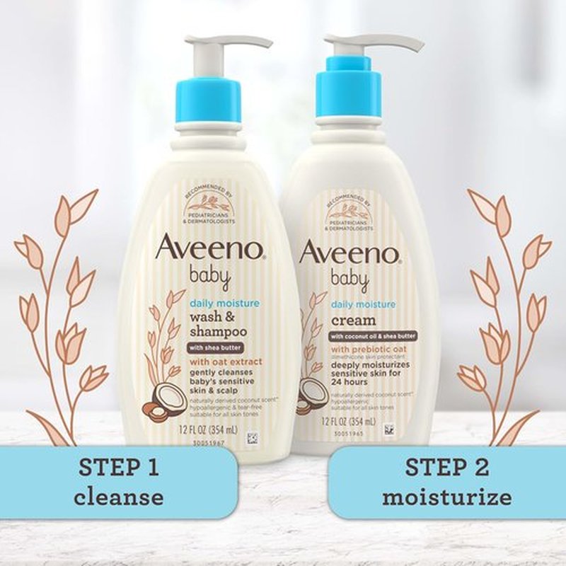 Aveeno Baby Daily Moisturizing 2-in-1 Wash & Shampoo - Gentle Cleanser with Shea Butter & Oat Extract | 12 fl. oz