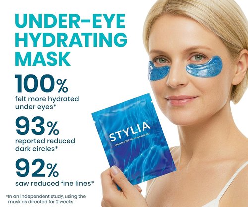 Stylia Collagen & Vitamin C Under Eye Patches - Hydrating, Firming Mask for Puffy Eyes & Dark Circles | 30 Pairs, Vegan