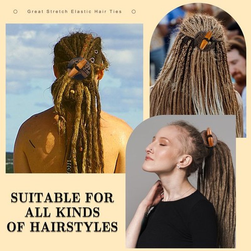 Hotop 12 Pcs Dreadlock Hair Tie Elastic Hair Tie Extra Long Rubber Band for Thick and Dreadlock 8cm in Diameter Dreads Ponytail Holders Loc Accessories Wood Carving Bands for Men Women