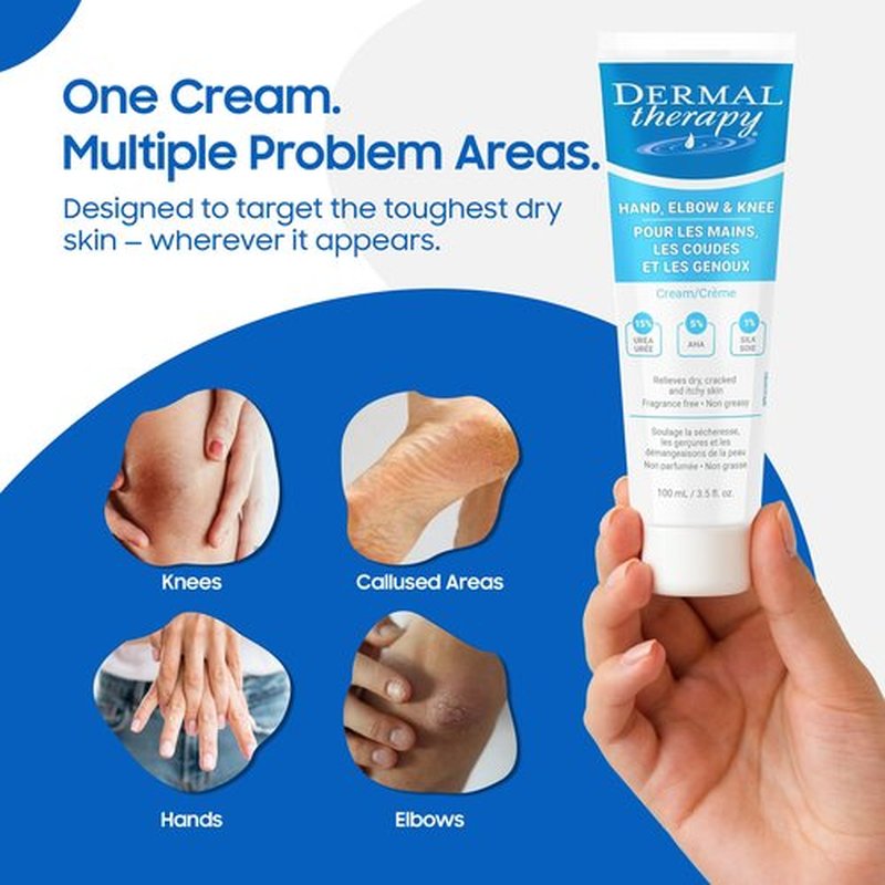 Dermal Therapy Hand Elbow & Knee Cream with 15% Urea & 6% AHA - Deeply Hydrates & Exfoliates Dry, Cracked Skin on Hands, Elbows & Knees - Fragrance-Free, Non-Greasy - 3.5 fl oz / 100 ml