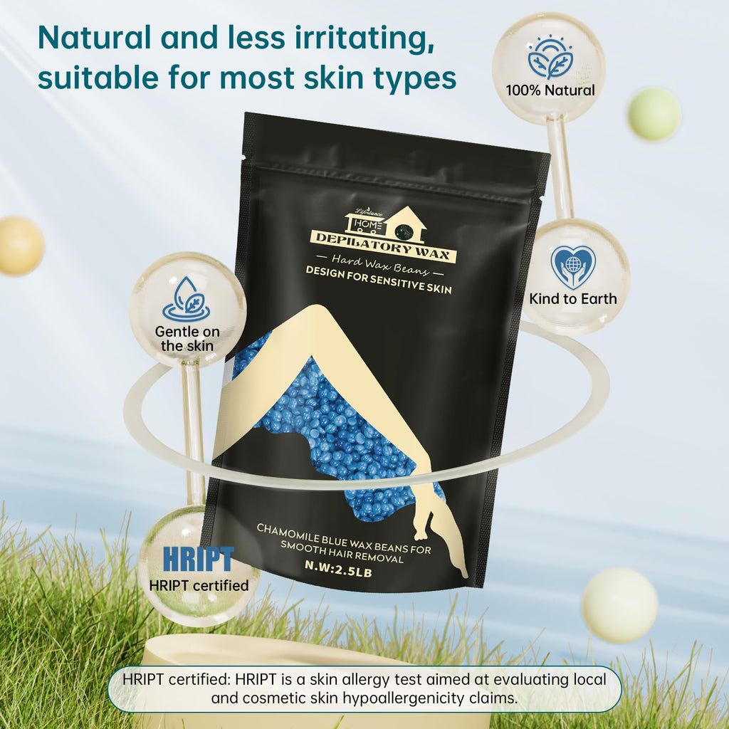 Lifestance 2.5lb Wax Beads Kit, Chamomile Hard Wax Beans For Hair Removal Brazilian Bikini Face, Painless Waxing for Fine Coarse Hair Women Men Large Refill for Wax Warmers at Home