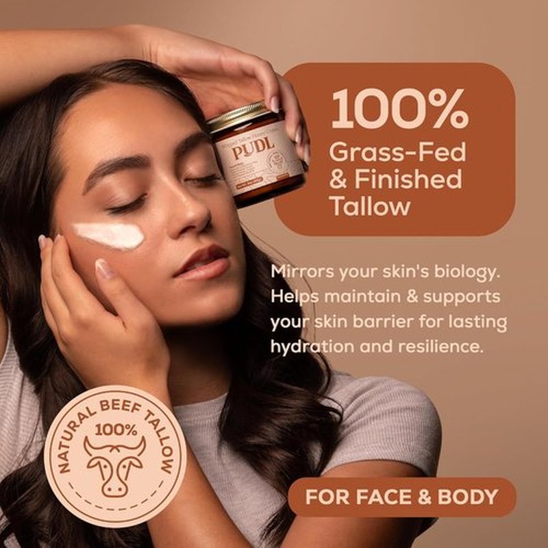 PUDL Grass Fed Beef Tallow Whipped Lotion Balm - Anti-Aging Moisturizer with Manuka Honey & Jojoba Oil for Sensitive Skin