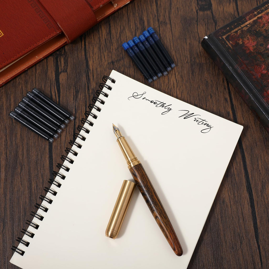 cobee Handcrafted Wooden Fountain Pens Set, Vintage Luxury Wood Fountain Pen 0.5mm Fine Point Smooth Writing Pen With 12 Ink 2.6 mm Cartridges and Gift Box for Journaling Calligraphy Supplies(B)