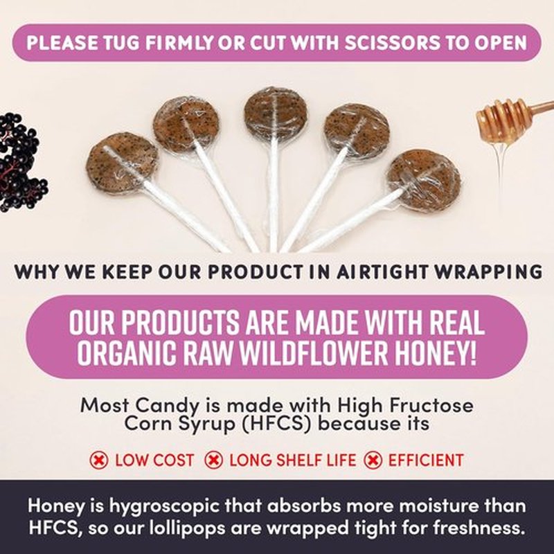 MommaBear Natural Sore Throat Care Lollipops - Organic Elderberry & Honey Kids Cough Treats | 10 Pack, No Artificial Additives