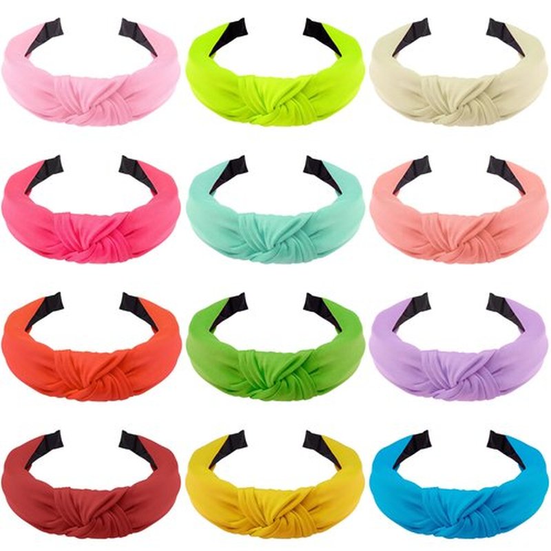 SIQUK 12 Pieces Knotted Headbands for Women Hair Turband Knot Headband Fashion Top Knot Headbands Colorful Knotted Fabric Headband, 12 Colors
