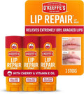O'Keeffe's Lip Repair Lip Balm - Cherry & Vitamin E Oil - 3 Pack for Extremely Dry, Cracked Lips