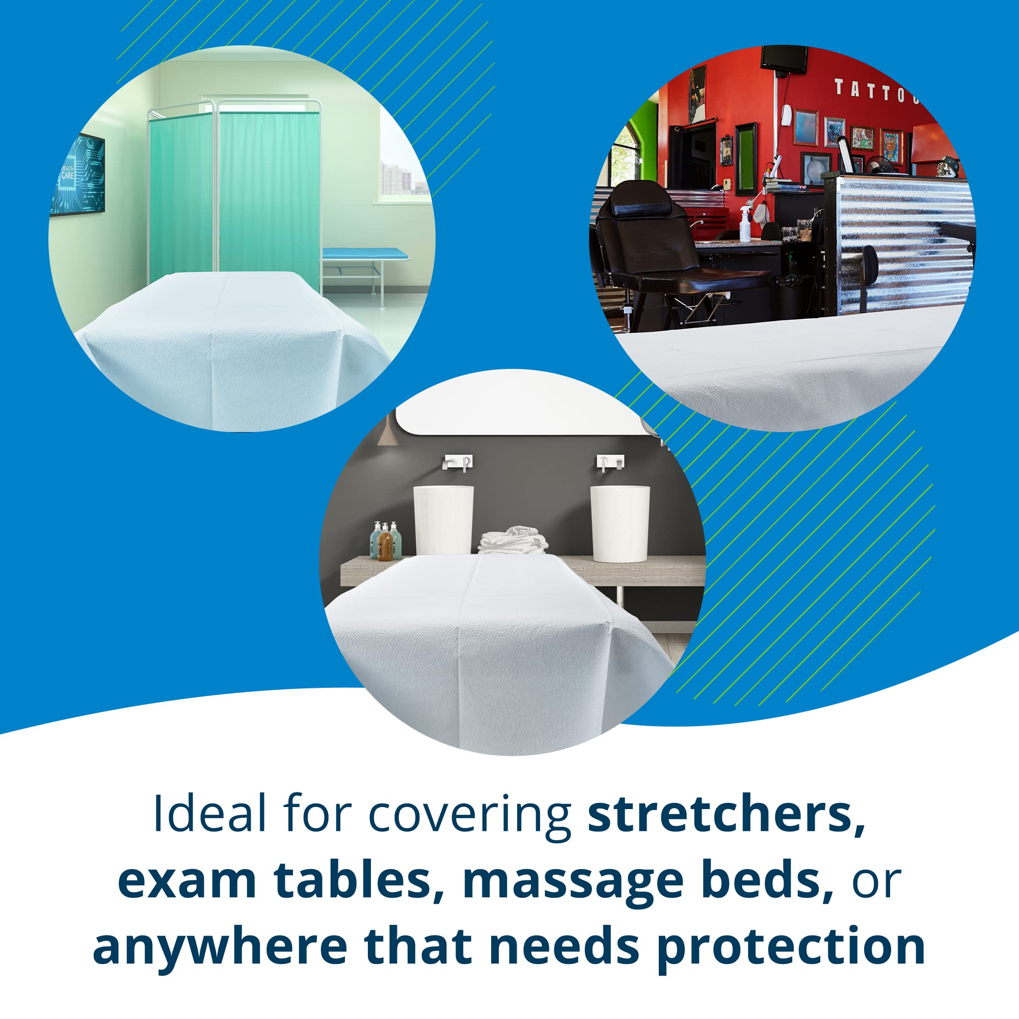 TIDI 356 Avalon Single-Use Medical Equipment Drape, Blue, 40" W x 60" L (Pack of 100) ― Disposable Stretcher Sheet ― Embossed ― 1-Ply Tissue ― Poly Back To Help Prevent Leak-Through ― Medical Supplies
