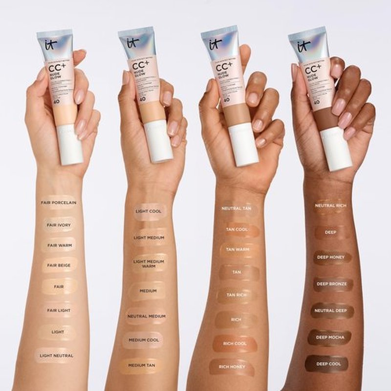 IT Cosmetics CC+ Nude Glow (Light Neutral) - Medium Coverage Foundation with SPF 40 & Brightening Glow Serum, Lightweight Skin Tint, 2% Niacinamide + Hyaluronic Acid, Up to 24H Hydration - 1.08 fl oz