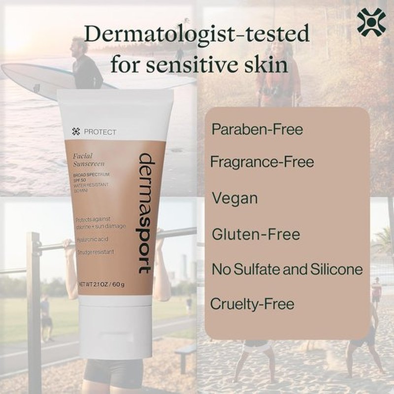 Dermasport SPF 50 Sunscreen - Hydrating, Non-Greasy Face Lotion for Athletes | Broad Spectrum, Oil-Free, Reef-Safe