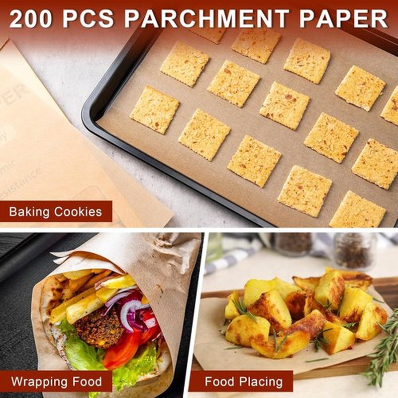 Skiennix Parchment Paper Sheets - 200 Non-Stick Precut Sheets | 12x16 Inches, Unbleached for Baking & Cooking
