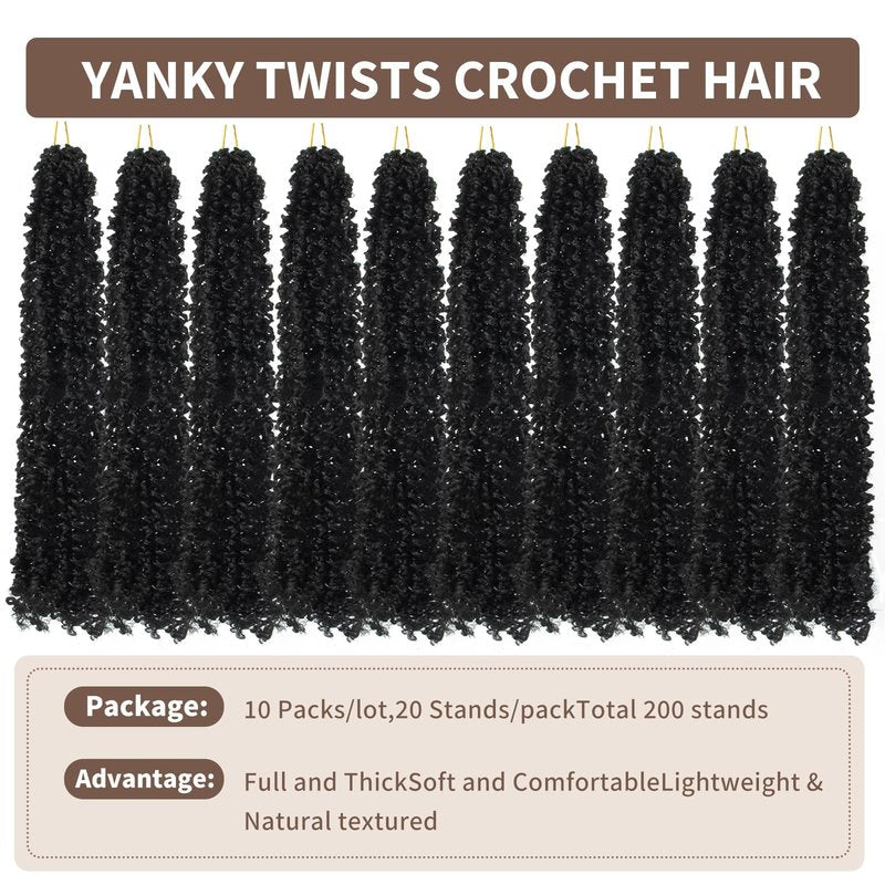 Yanky Twist Crochet Hair 8 Inch10 Packs Crochet Yanky Twist Hair Extensions Spring Mini Twist Crochet Hair Bohemian Passion Twist Braiding Hair For Black Women (1B, 8 Inch10packs)