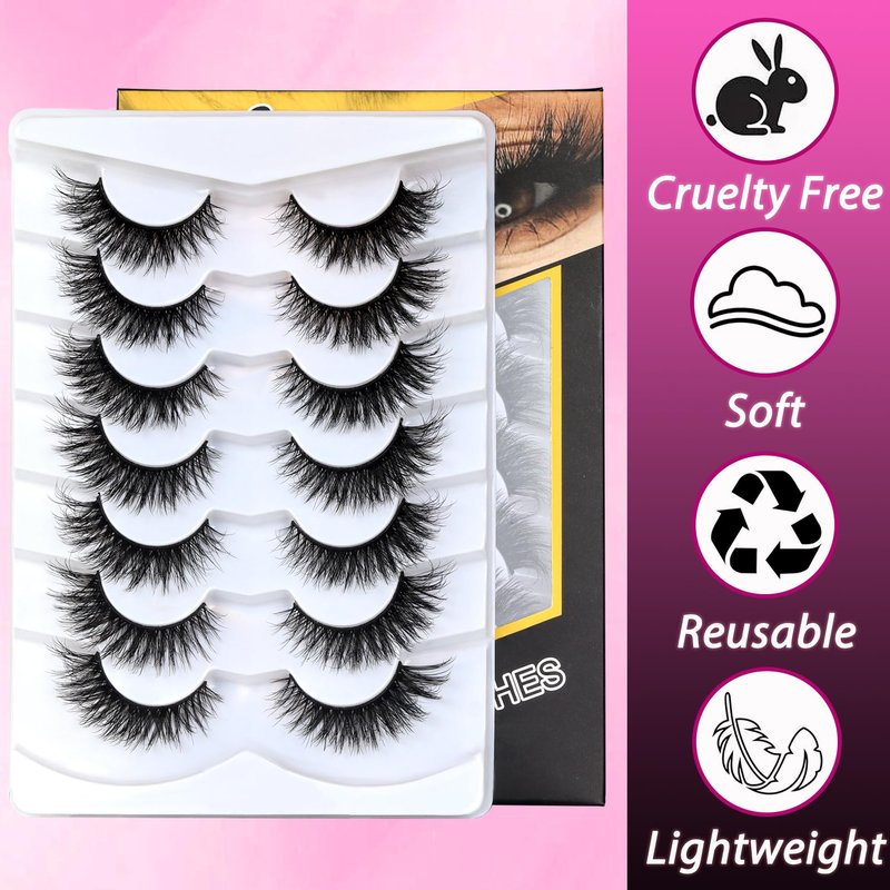 Veleasha Eyelashes Fluffy and Lightweight Fake Eyelashes Natural Look Wispy Faux Mink Lashes 7 Pairs Pack 100% Handmade Luxury Cat Eye Lashes (614)