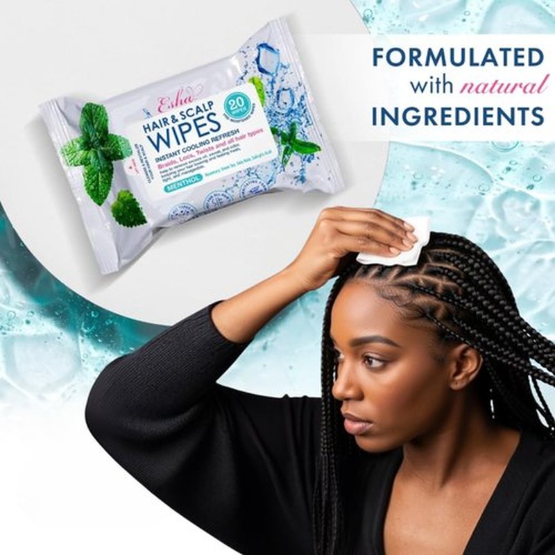 3 Packs, Esha Hair & Scalp Wipes – No-Rinse Waterless Cleansing Wipes for Braids, Wigs & Scalp Care – Removes Sweat, Odor & Product Buildup – Protective Style Essential