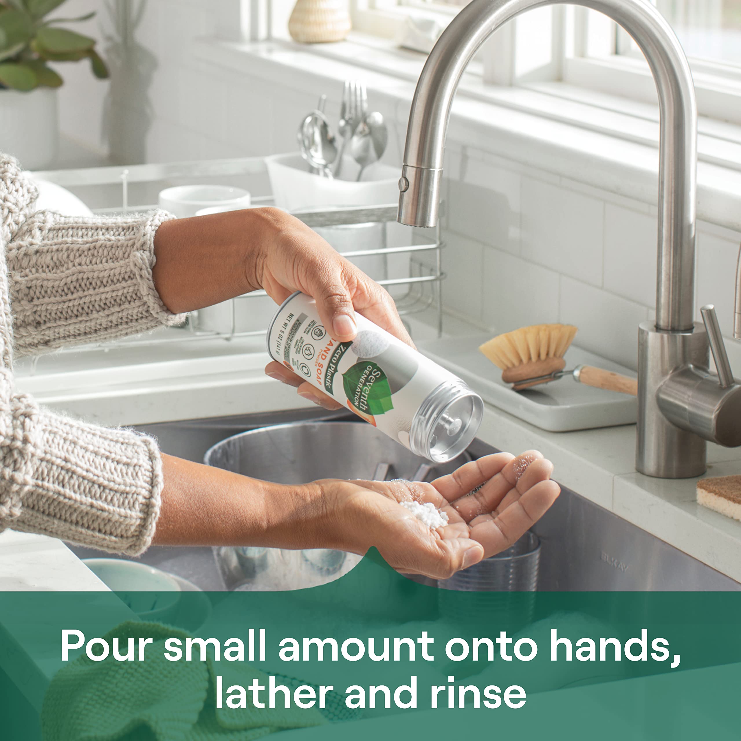 Seventh Generation Zero Plastic Hand Wash Powder Lathering Cleanser Mandarin Orange and Grapefruit Foaming 5 oz