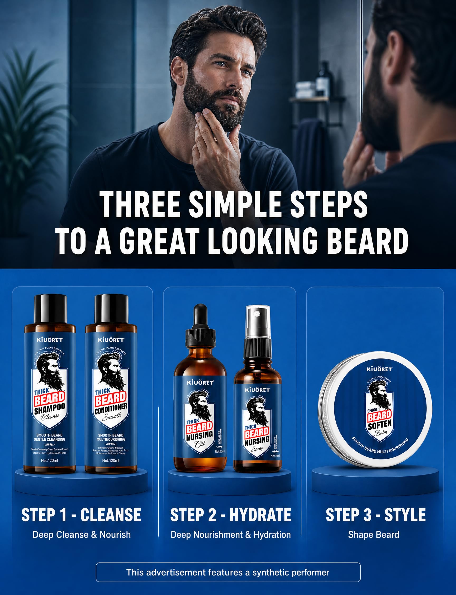Beard Kit for Men Grooming & Care, Complete Beard Growth Kit with Shampoo, Conditioner, Oil, Spray & Balm