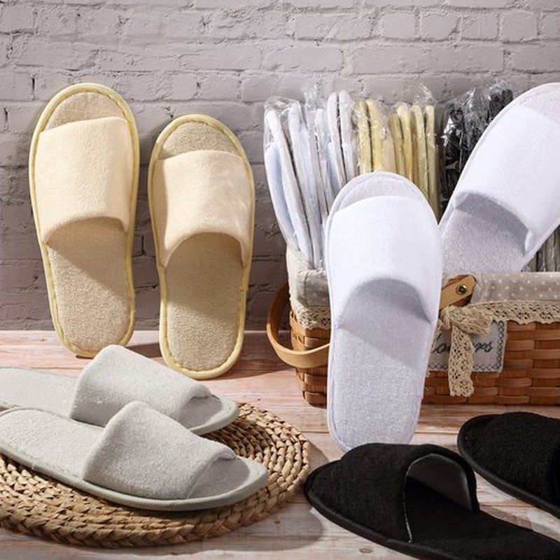 Silicherry 12 Pairs House Slippers for Guests Disposable Open Toe Spa Slippers Unisex Travel Slipper Bulk for Halloween Christmas Wedding Party(Black, White, Khaki, Light Gray,L)