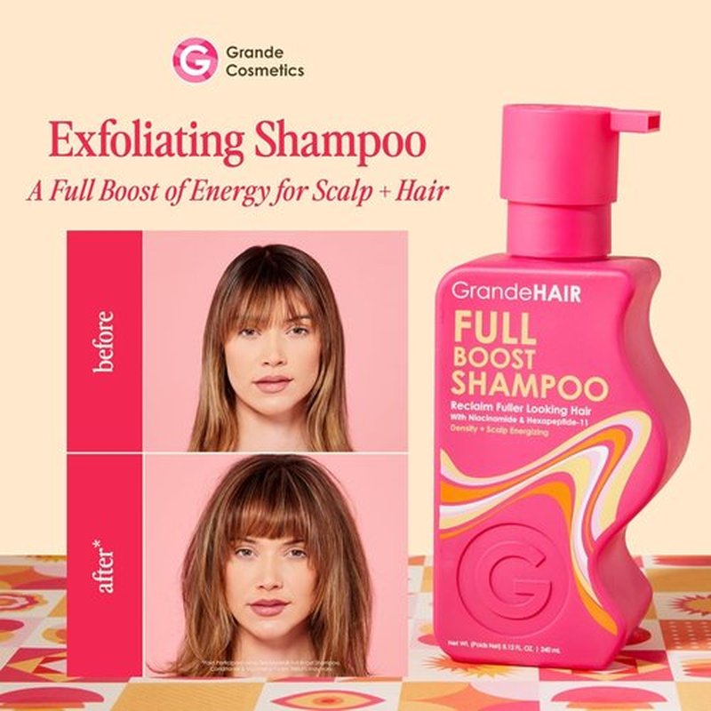 Grande Cosmetics GrandeHAIR Full Boost Shampoo & Conditioner - Sulfate-Free Formula with Niacinamide, Biotin & Rice Protein for Healthier, Fuller Hair