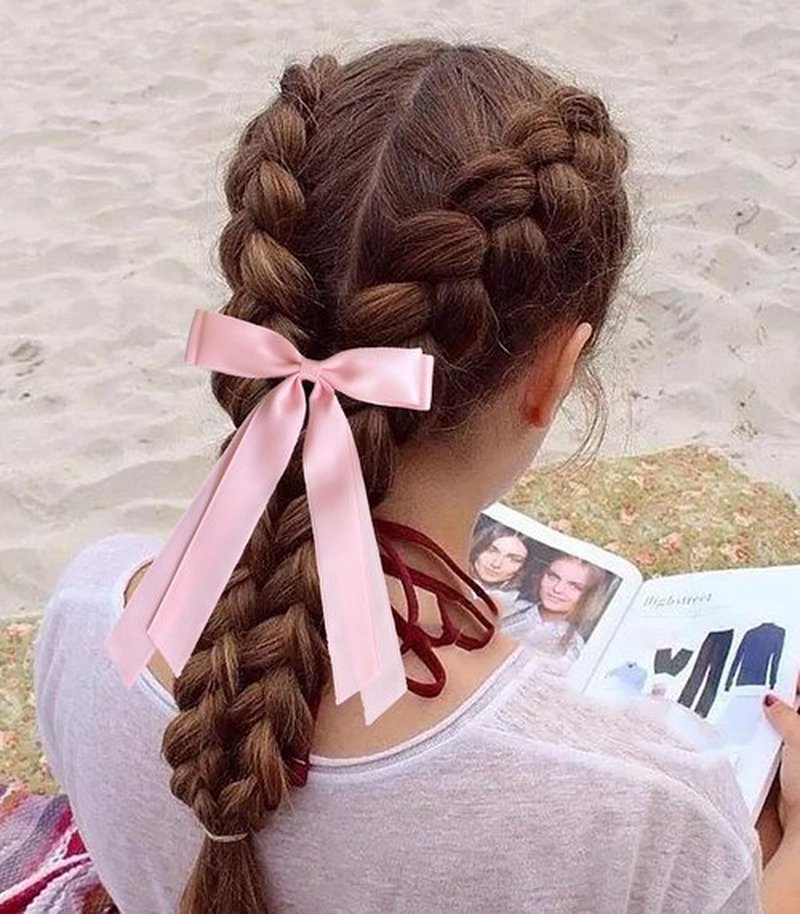 4pcs Silky Satin Ribbon Bow Hair Clips for Women Bowknot Hair Ponytail Holder Accessories for Women Girls Toddlers Teens Kids Party Wedding Prom Daily Outfits (Light pink 4pcs)