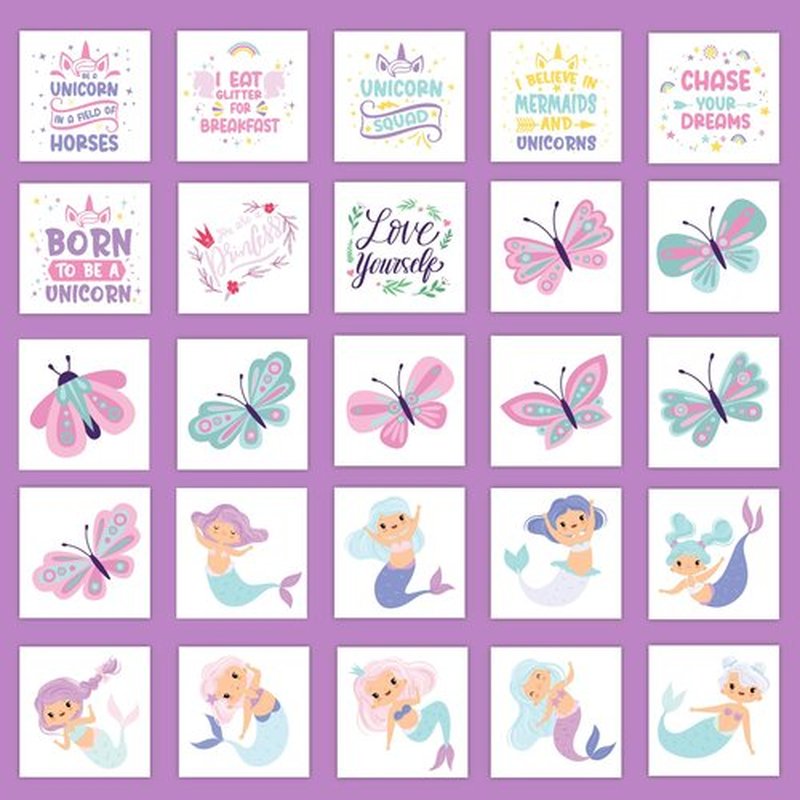 Glitter Unicorn Temporary Tattoos for Girls – 50 Pre-Cut Sheets + Water Sponge | Easy to Apply & Remove | Non-Toxic, Waterproof, Skin-Safe | Party Favors, Birthday Gifts