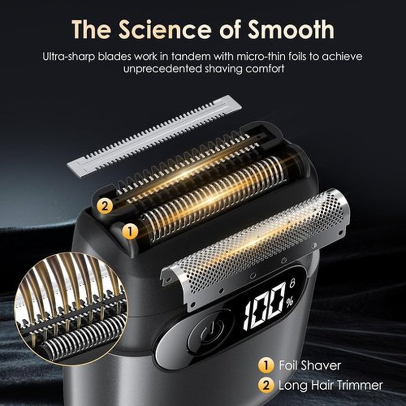 Skiennix Electric Razor - Waterproof Foil Shaver & Beard Trimmer | Fast Charge USB-C, Charcoal Black
