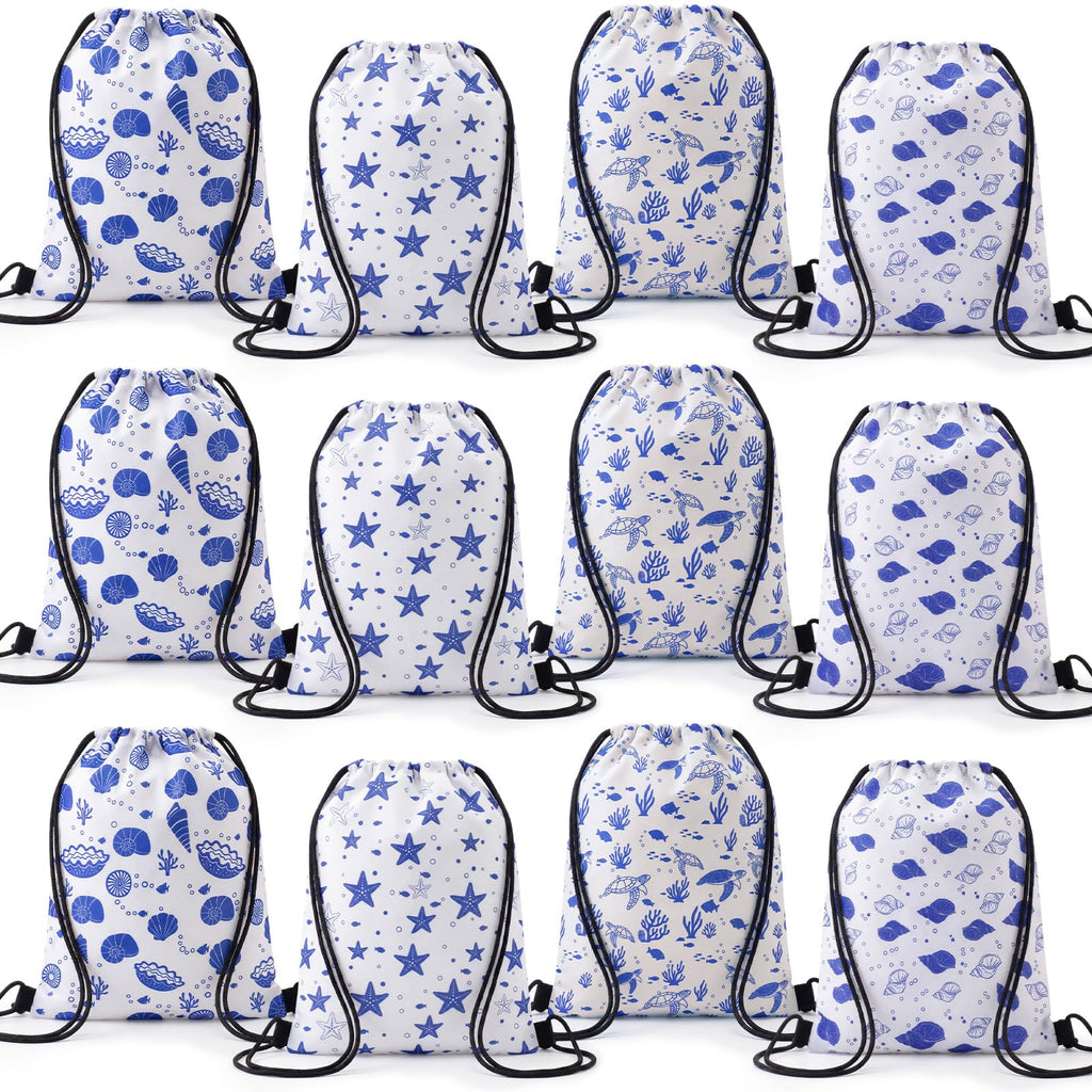 Aliceset 20 Pack Ocean Gift Drawstring Bags Bulk, 12x10 Inch Under The Sea Goodie Gift Backpack, Reusable Summer Beach Sacks for Nautical Birthday Travel Party Favors Supplies