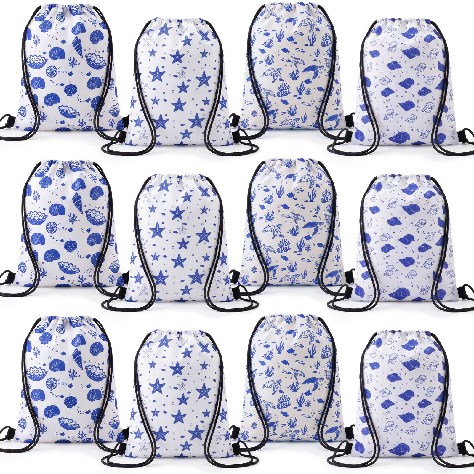 Aliceset 20 Pack Ocean Gift Drawstring Bags Bulk, 12x10 Inch Under The Sea Goodie Gift Backpack, Reusable Summer Beach Sacks for Nautical Birthday Travel Party Favors Supplies