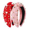 IDDFEVE 2Pcs Valentine's Day Headbands for Women, Heart Love Knotted Hair Hoops, Festive Pearl Hair Accessory Gift (Red&Pink)