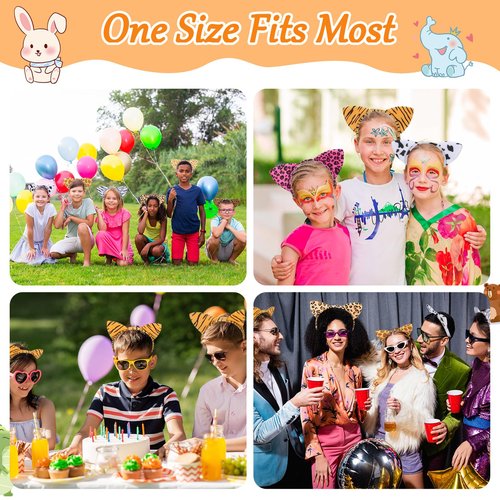 Hoemwarm 18 Pcs Animal Cat Ears Headband Cheetah Ears Hair Accessories,Halloween Cat Ears Hairband Tiger Zebra Leopard Headband for Forest Theme Birthday Cosplay Party,Halloween Decor Supplies