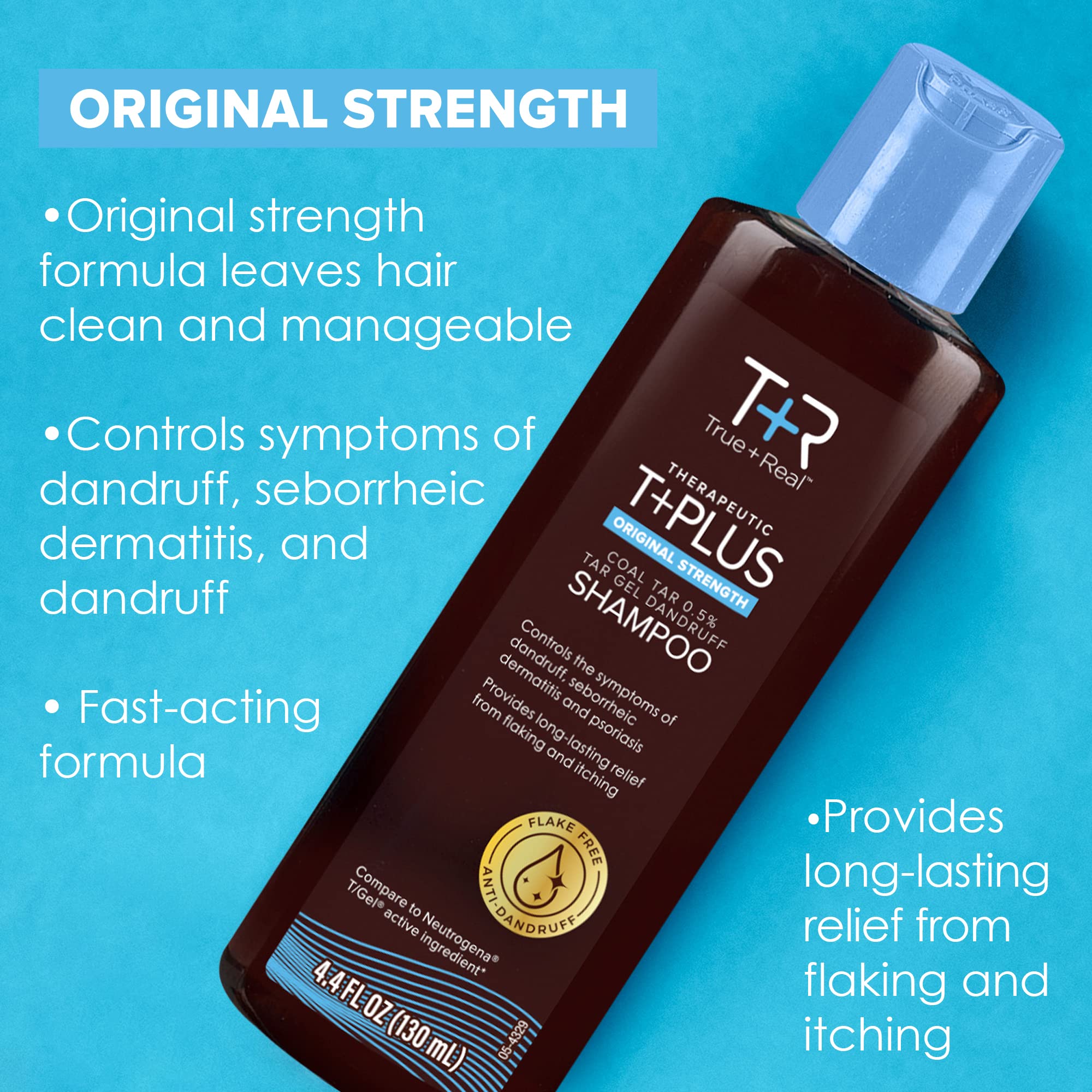 True+Real Coal Tar Therapeutic Plus Tar Gel Anti-Dandruff Shampoo Original Strength 0.5% Coal Tar, 4.4 Fl Oz