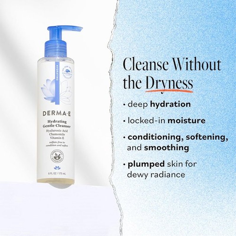 Derma E Hydrating Gentle Cleanser - Moisturizing Facial Cleanser with Hyaluronic Acid | 6 fl oz
