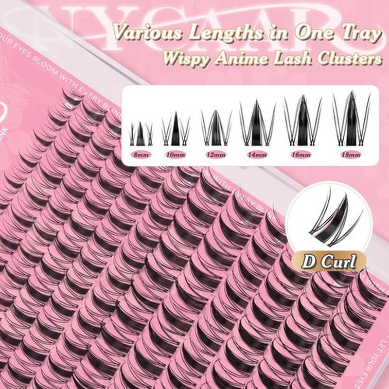 NYCAAR Fairy Lash Clusters Kit Spiky Manga Lash Clusters D Curl 144Pcs 8-18mm Lash Extension Kit Wispy Invisible Band Lashes Kit with Bond and Seal,Remover,Applicators DIY at Home(Fairy)