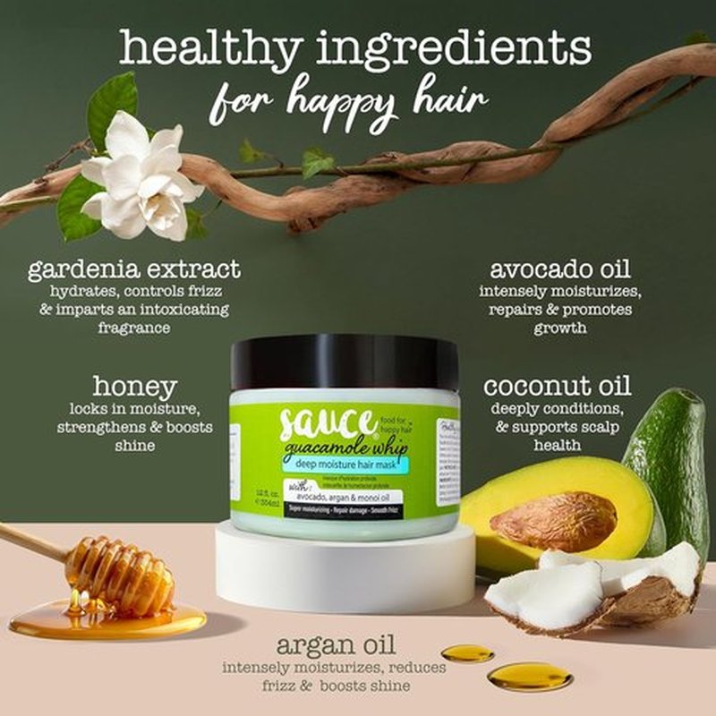 Sauce Beauty Guacamole Whip Hair Mask - Deep Conditioning for All Hair Types with Avocado, Honey & Argan Oil - 12 Fl Oz