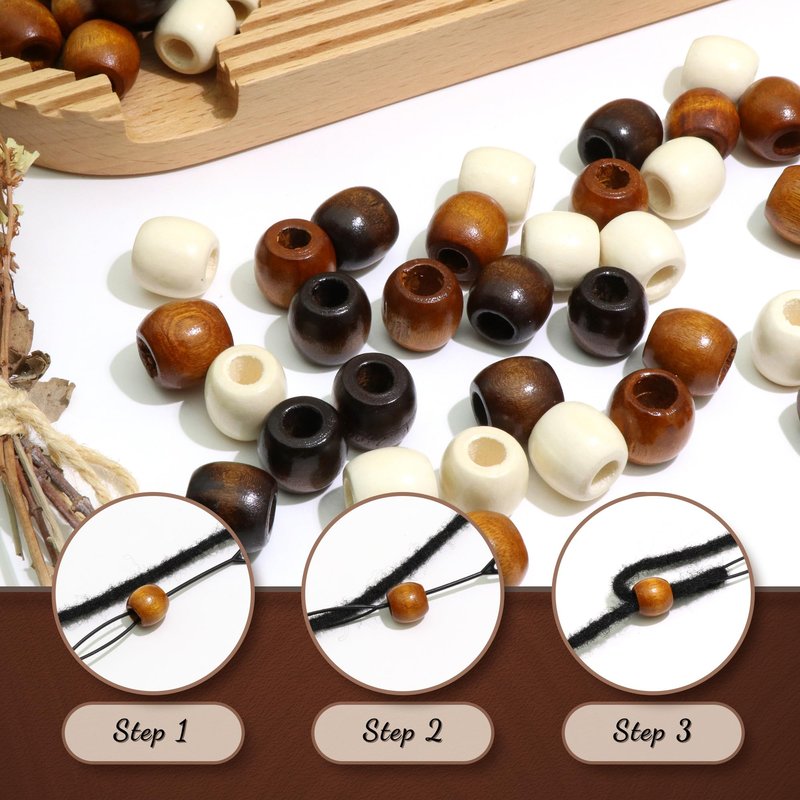 VENOFEN 60PCS Hair Beads Large Hole Wooden Bead Dreadlock Decoration Mixed Color Loc Hair Accessories for Women and Men