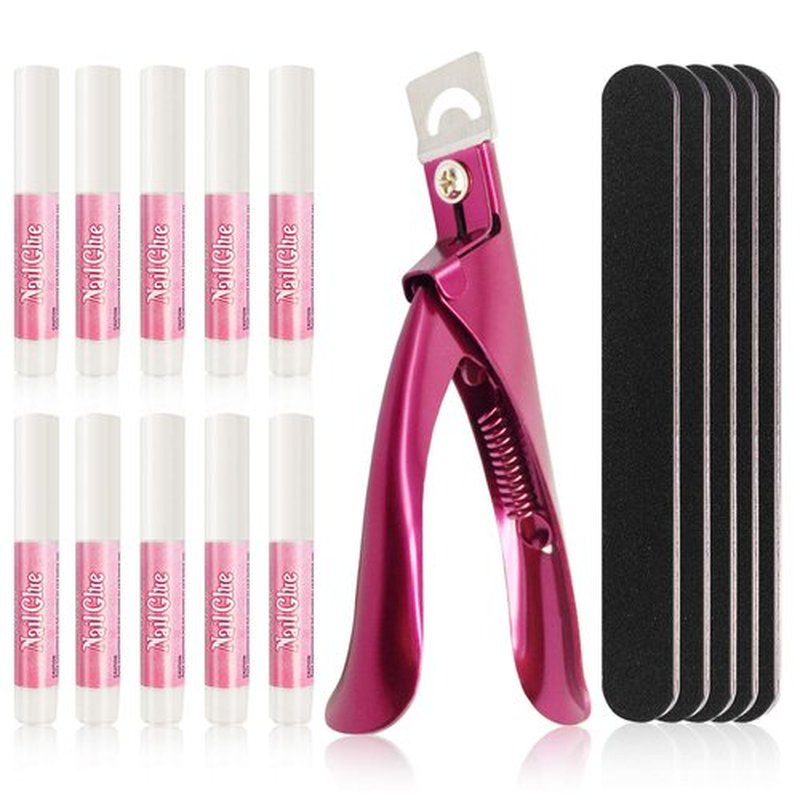 16 Pcs Nail Glues Set,10 PCS Nail Glue for Acrylic Nails,Adhesive Super Bond for Fake Nails,1 Nail Clipper Cutter for Fake Nails,5 Double Sided Emery Nail Files,Nails Manicure Salon Nail Art DIY
