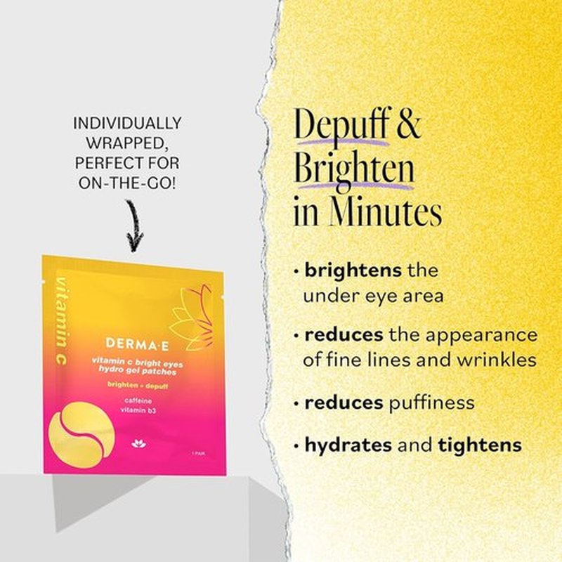 Derma E Vitamin C Hydro Gel Eye Patches - Brighten Dark Circles & Reduce Puffiness (10 Ct, 5 Pairs)